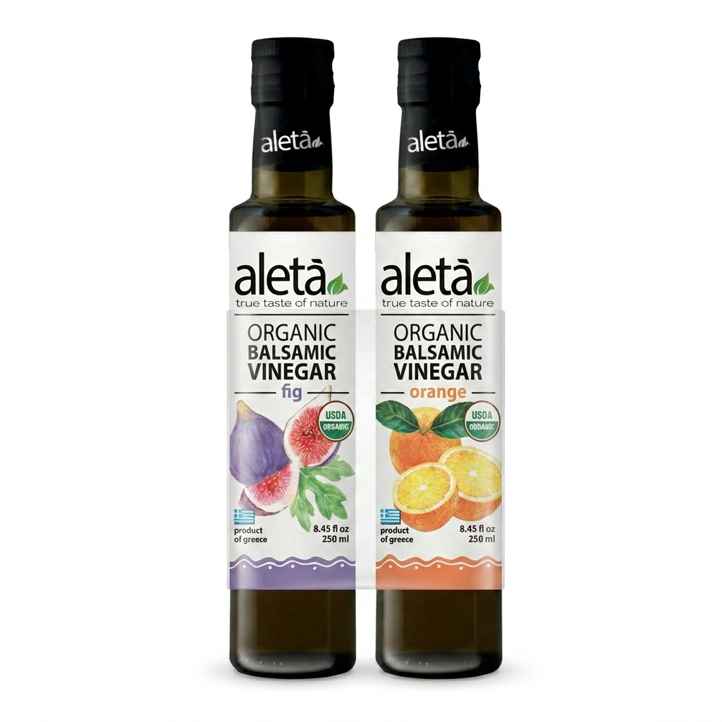 Aleta Organic, Infused Balsamic Vinegar, Orange & Fig Combo Pack, No Preservatives, Glass Bottle, 8.45 oz., Pack of 2