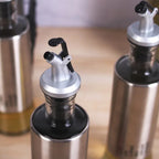 New Age Kitchen, Glass Cruet Bottle, Elegant Stainless Steel Shell casing, large 17 oz (Steel)