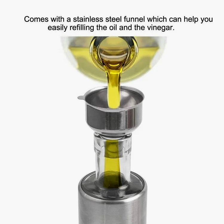New Age Kitchen, Glass Cruet Bottle, Elegant Stainless Steel Shell casing, large 17 oz (Black)