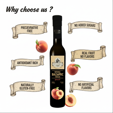Ellora Farms, Peach Infused Thick Balsamic Vinegar, Product of Crete, Greece, 8.5 oz