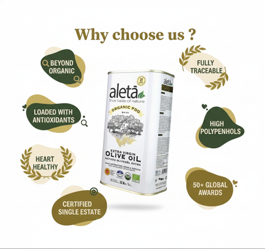 Aleta Organic & Ellora PDO Kolymvari Single Eatate Greek Extra Virgin Olive Oil, 1 Ltr Combo
