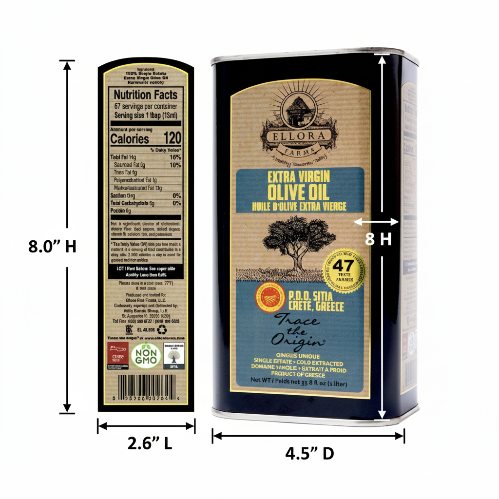 Aleta Organic & Ellora PDO SITIA Single Estate Extra Virgin Greek Olive Oil, 1 Ltr Tin, 33.8 oz. Combo