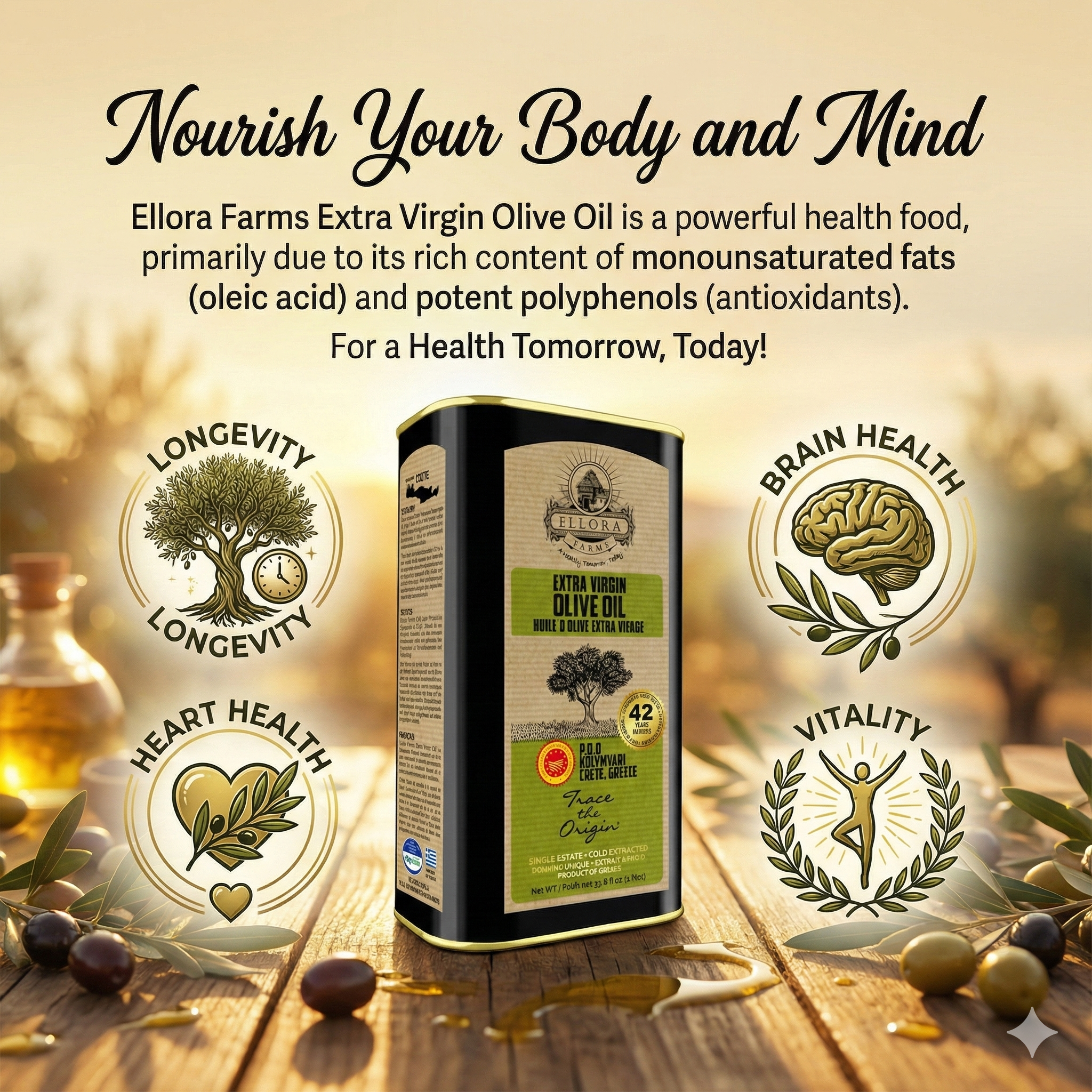 Aleta Organic & Ellora PDO Kolymvari Single Eatate Greek Extra Virgin Olive Oil, 1 Ltr Combo