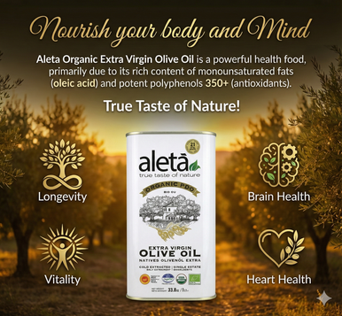 Aleta Organic & Single Estate PDO Extra Virgin Greek Olive Oil, Great Taste Award, 1 Ltr. Tin (33.8 oz.)