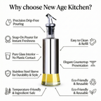 New Age Kitchen, Glass Cruet Bottle, Elegant Stainless Steel Shell Casing, large 17 oz (Black+Steel)
