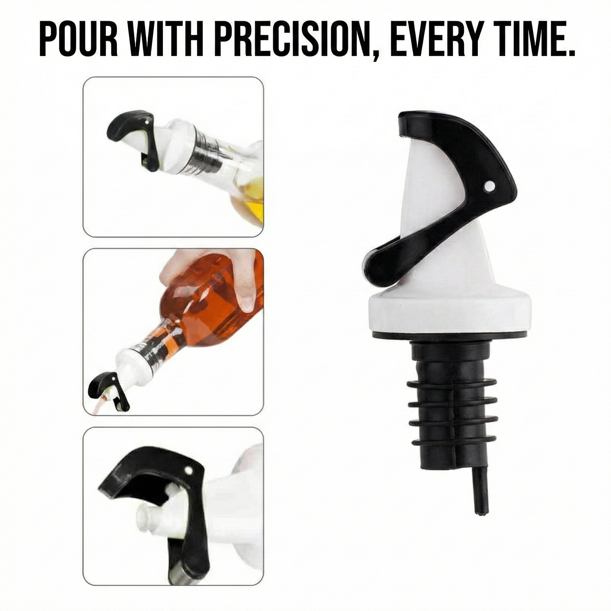 Ellora Farms, Apollo Chef Pourer, Magnetized Gravity Closing Spout, Perfect for Oil, Vinegar or Wines (Black)