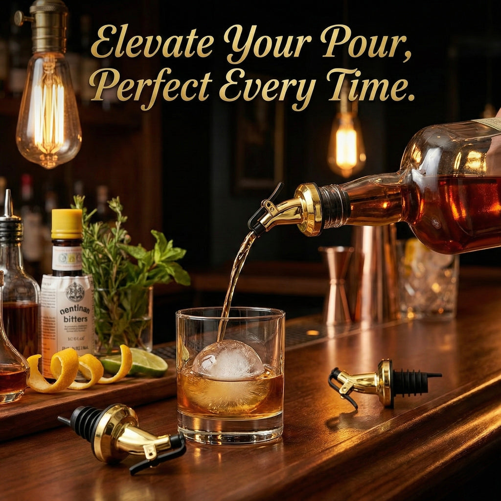 Ellora Farms, Venus Chef Pourer 2 Pk, Venus Chef Pourer, Perfect for Oil, Vinegar or Wines, Snap on Lock, Gold