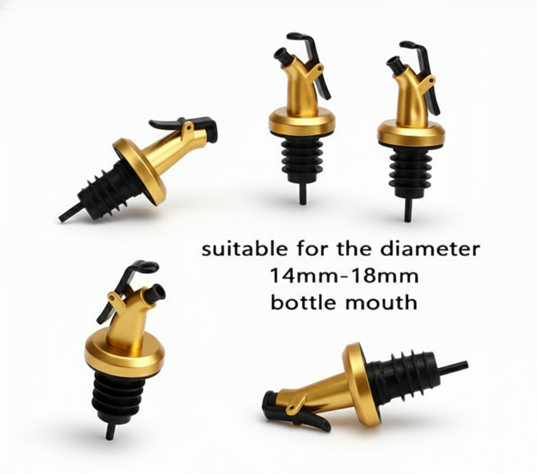 Ellora Farms, Venus Chef Pourer 1 Pk, Venus Chef Pourer, Perfect for Oil, Vinegar or Wines, Snap on Lock, Gold