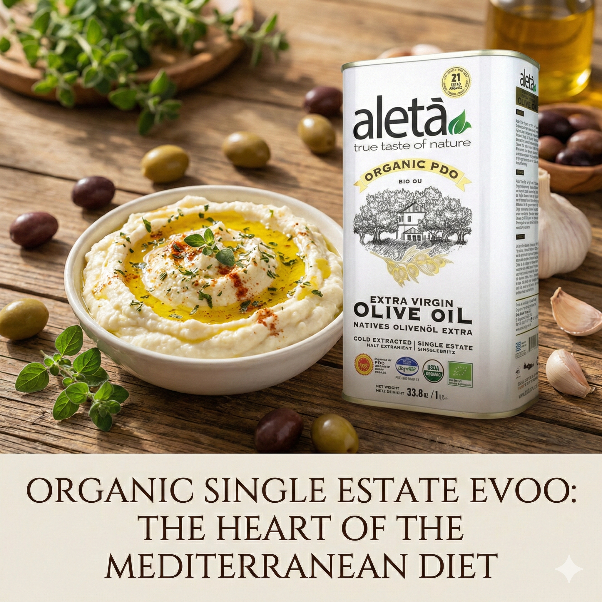 Aleta Organic & Ellora PDO Kolymvari Single Eatate Greek Extra Virgin Olive Oil, 1 Ltr Combo