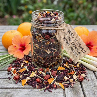 Organic Hibiscus Heaven Tea, Caffeine Free Herbal Infusion, Wellness Tea Collection, 1.5 oz. Jar