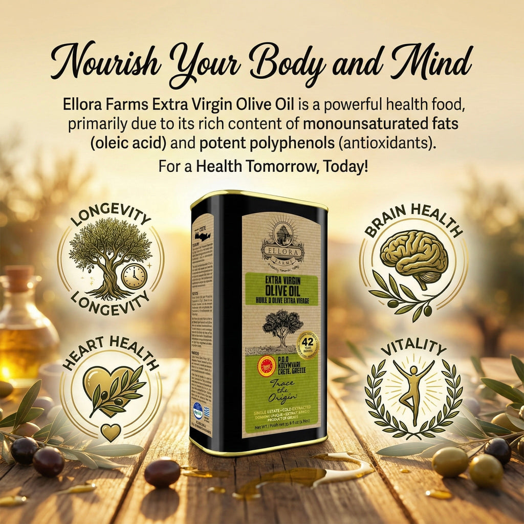 Ellora Farms PDO Kolymvari Extra Virgin Olive Oil, 1 Ltr Tin & Organic Tuscany Bread Dipping Mix, Combo