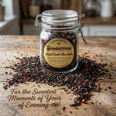 ORGANIC MINT DARK CHOCOLATE, Loose Leaf  Pu-erh Tea & Mint Chocolate, Dessert Tea Collection, 2 oz. Jar