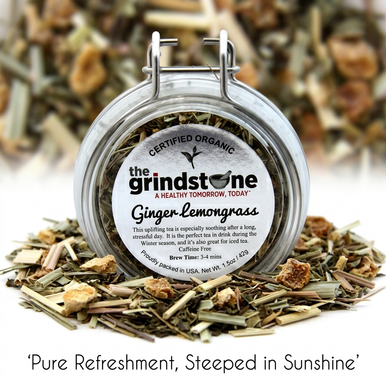 ORGANIC GINGER LEMONGRASS  TEA, Caffeine Free Herbal Tea Infusion, Wellness Tea Collection, 1.5 oz. Jar