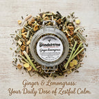 ORGANIC GINGER LEMONGRASS  TEA, Caffeine Free Herbal Tea Infusion, Wellness Tea Collection, 1.5 oz. Jar