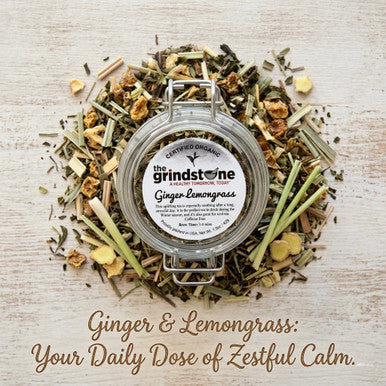 ORGANIC GINGER LEMONGRASS  TEA, Caffeine Free Herbal Tea Infusion, Wellness Tea Collection, 1.5 oz. Jar