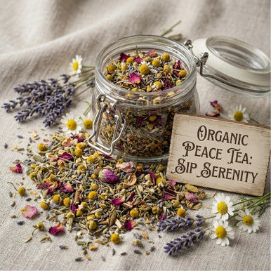 Organic Peace Tea, Caffeine Free Herbal Infusion, Wellness tea collection, 1 oz. Jar