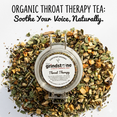 Organic Throat Therapy Tea, Caffeine Free Ginger & Peppermint Herbal Infusion, Wellness Tea Collection, 2 Oz Jar