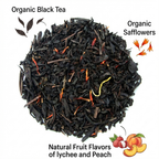 Organic Lychee & Peach Tea, Black Tea Infused with Lychee & Peach, Dessert Tea Collection, 2 Oz Jar