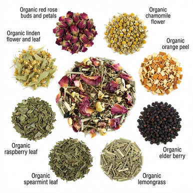ORGANIC STRESS RELIEF TEA, Caffeine Free Herbal Infusion, Wellness Tea Collection, 1.5 oz. Jar