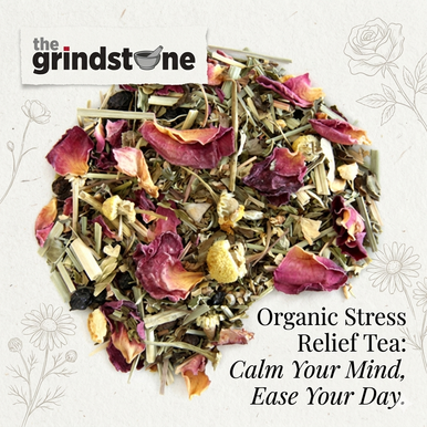 ORGANIC STRESS RELIEF TEA, Caffeine Free Herbal Infusion, Wellness Tea Collection, 1.5 oz. Jar