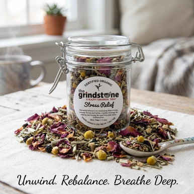 ORGANIC STRESS RELIEF TEA, Caffeine Free Herbal Infusion, Wellness Tea Collection, 1.5 oz. Jar