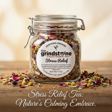 ORGANIC STRESS RELIEF TEA, Caffeine Free Herbal Infusion, Wellness Tea Collection, 1.5 oz. Jar