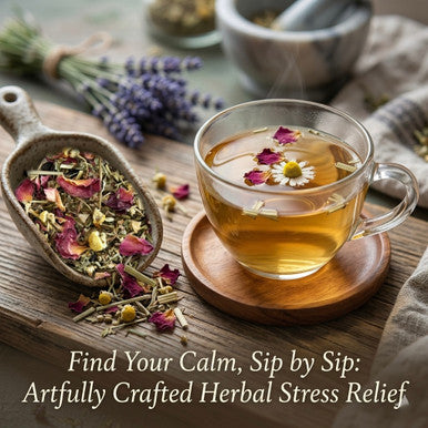 ORGANIC STRESS RELIEF TEA, Caffeine Free Herbal Infusion, Wellness Tea Collection, 1.5 oz. Jar