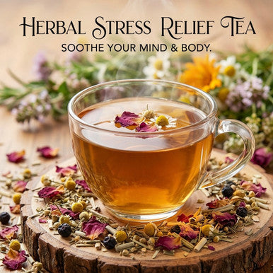 ORGANIC STRESS RELIEF TEA, Caffeine Free Herbal Infusion, Wellness Tea Collection, 1.5 oz. Jar