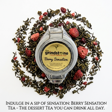 BERRY SENSATION TEA, Ceylon Green Tea With Real Fruit Pieces, Dessert Tea Collection, 2 oz. Jar