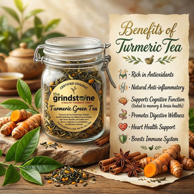 Organic Turmeric Green Tea, Whole leaf Green Tea with Turmeric Root, Wellness Tea Collection, 2 oz. Jar