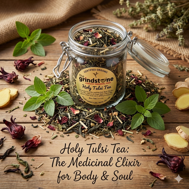 Organic Holy Tulsi Tea, Green tea, Wellness tea collection, 1.5 oz. Jar