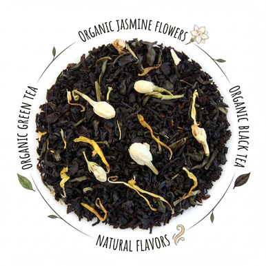 Organic Jasmine Passion Tea, Black & Green Tea with Jasmine Buds, Dessert Tea Collection, 2 oz. Jar