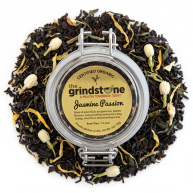Organic Jasmine Passion Tea, Black & Green Tea with Jasmine Buds, Dessert Tea Collection, 2 oz. Jar