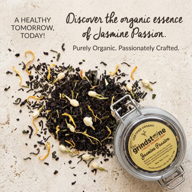 Organic Jasmine Passion Tea, Black & Green Tea with Jasmine Buds, Dessert Tea Collection, 2 oz. Jar
