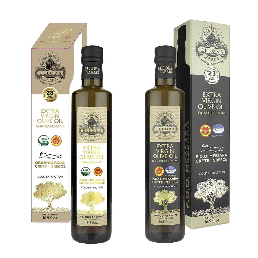 Ellora Farms PDO Organic & PDO Single Estate Greek Extra Virgin Greek Olive Oil, 500ml Bottles Combo