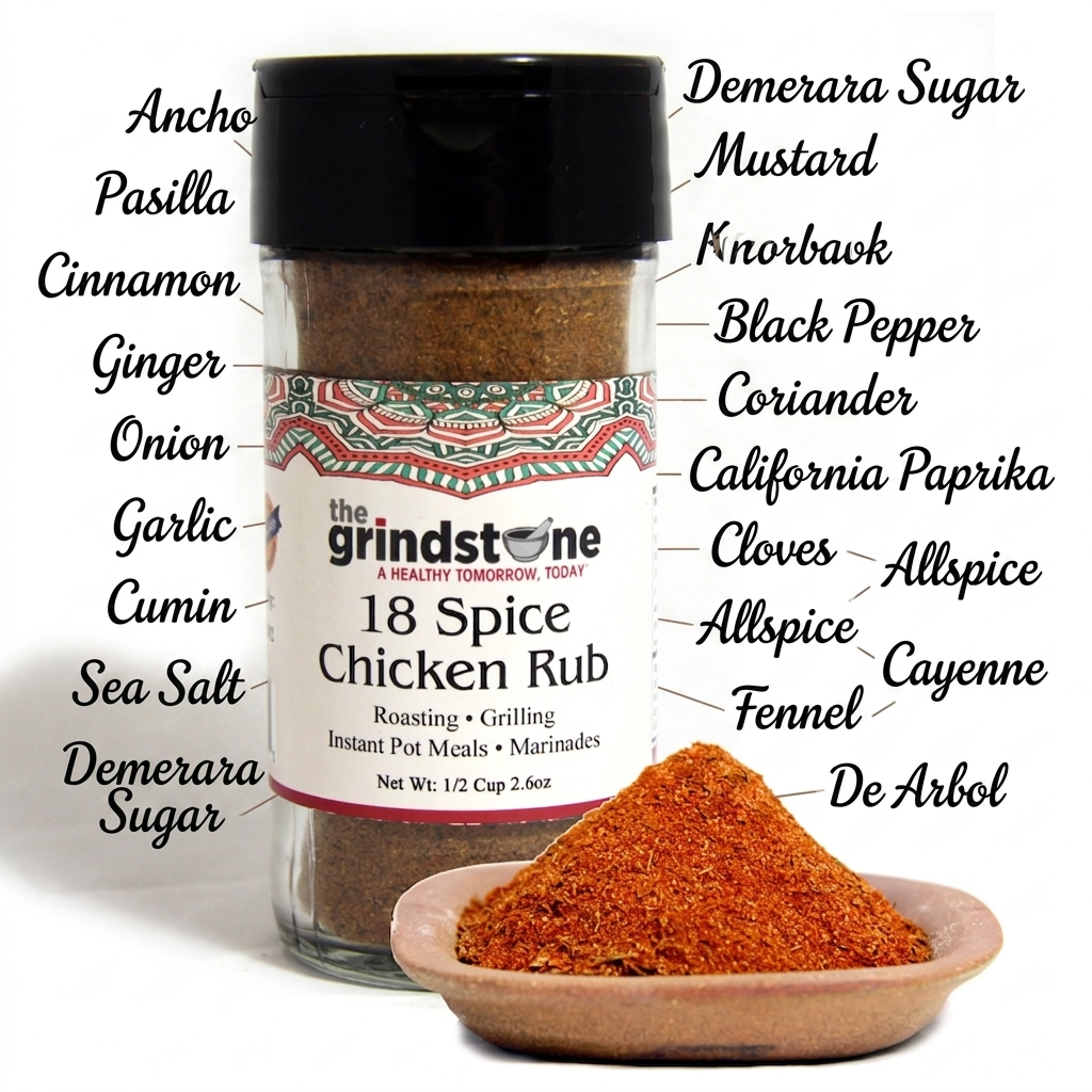18 Spices Chicken Rub, Perfect for Grilling, Tandoor, Roast, Broil, Hand-blended Spice, Non GMO, No MSG, 3.50 oz. Glass Jar