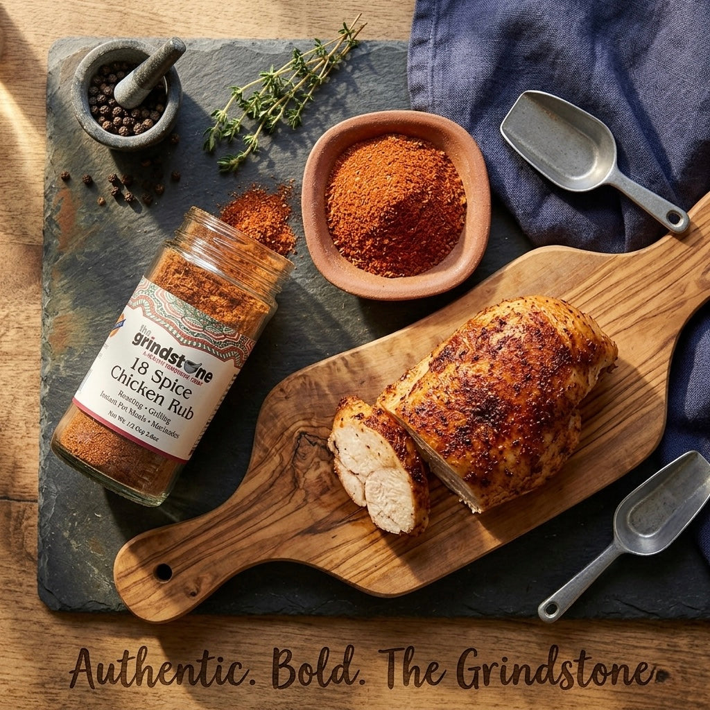 18 Spices Chicken Rub, Perfect for Grilling, Tandoor, Roast, Broil, Hand-blended Spice, Non GMO, No MSG, 3.50 oz. Glass Jar