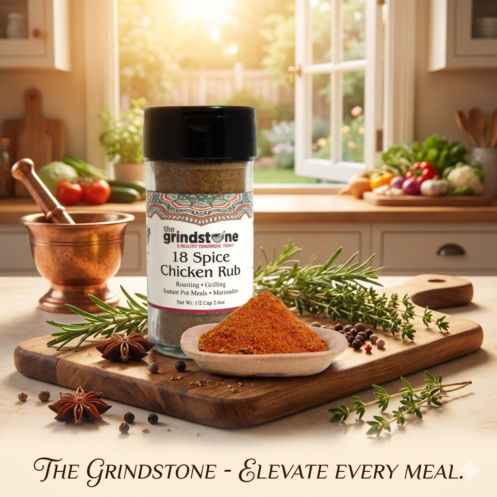 18 Spices Chicken Rub, Perfect for Grilling, Tandoor, Roast, Broil, Hand-blended Spice, Non GMO, No MSG, 3.50 oz. Glass Jar
