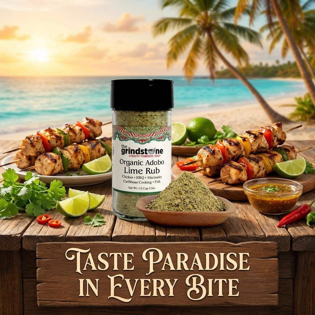 Organic Adobo Lime Rub, Best on Chicken, Tilapia and Salmon, Glass Jar with Sifter, Non GMO & MSG Free Spice, 2.5 oz each, Pack of 2