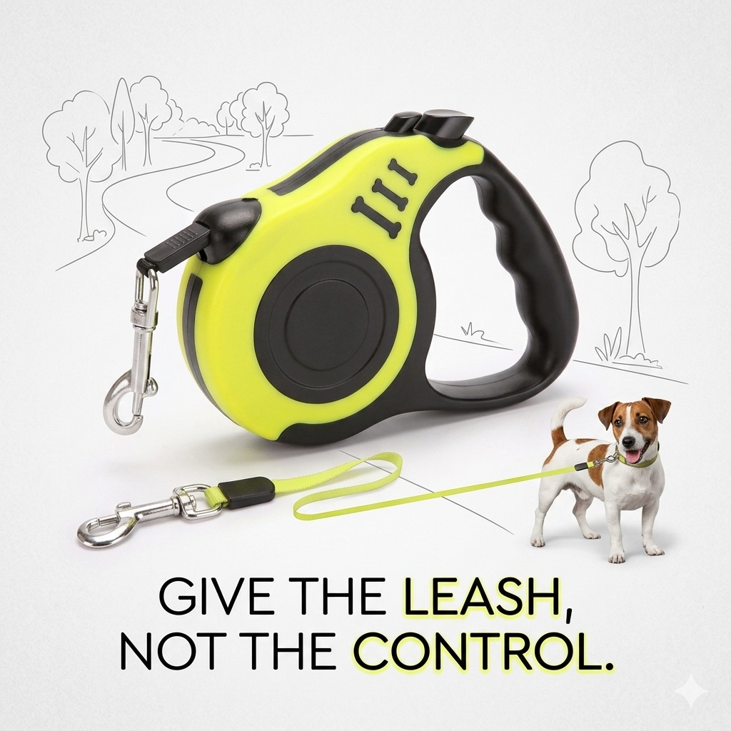 Pawspire Signature Retractable Leash, Smooth One-Touch Locking, Ergonomic Grip, 3M (10 feet) Heavy-Duty Nylon Strip, (Yellow)