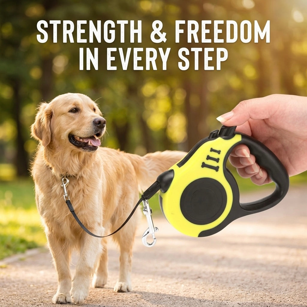 Pawspire Signature Retractable Leash, Smooth One-Touch Locking, Ergonomic Grip, 3M (10 feet) Heavy-Duty Nylon Strip, (Yellow)