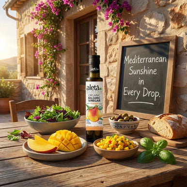 Aleta Organic, Infused Mango Balsamic Vinegar, Tropical Floral Notes, Great Taste Award Winner, Glass Bottle, 8.45 oz.
