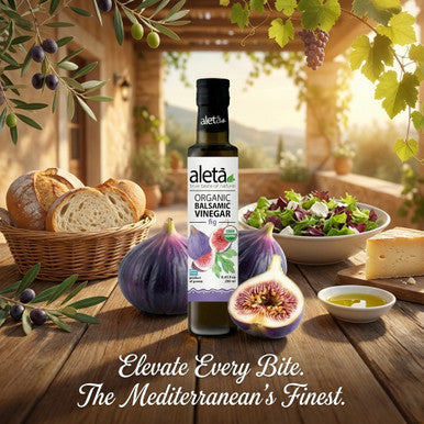 Aleta Organic, Infused Fig Balsamic Vinegar, Taste of Gentle Earthiness & Honeyed Sweetness, No Preservatives, Glass Bottle, 8.45 oz.