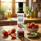 Aleta Organic, Infused Strawberry Balsamic Vinegar, Sweet & Tarty, No-Added Sugar, No-Preservatives, Glass Bottle, 8.45 oz.