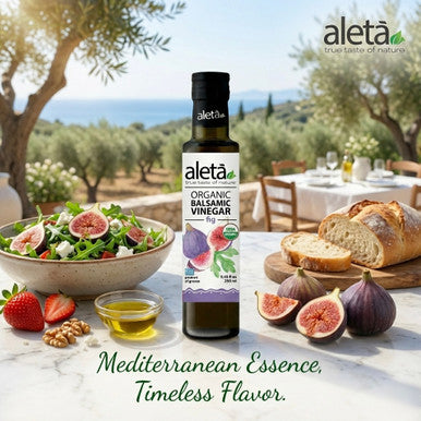 Aleta Organic, Infused Fig Balsamic Vinegar, Taste of Gentle Earthiness & Honeyed Sweetness, No Preservatives, Glass Bottle, 8.45 oz.