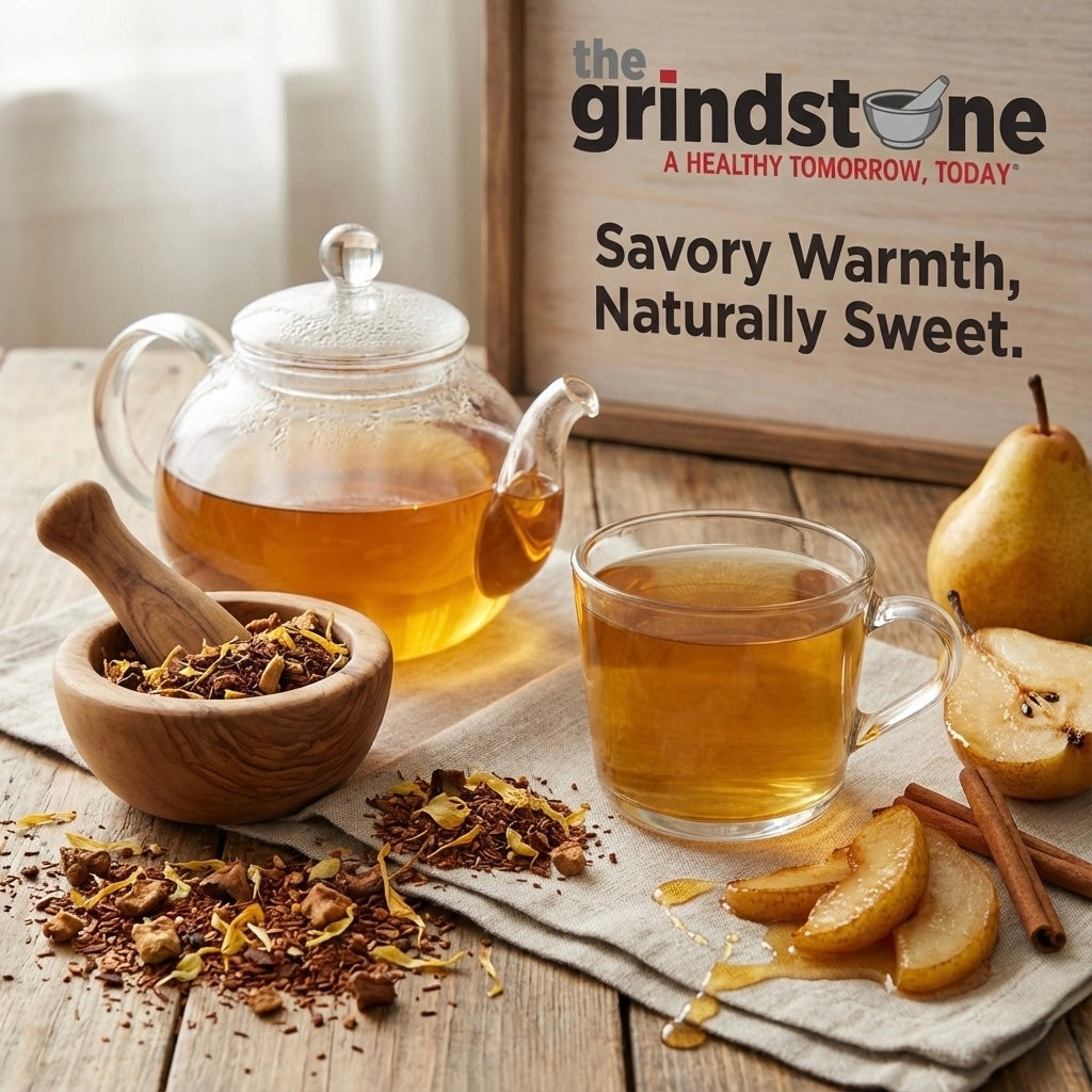 Organic Caramelized Pear Tea, Caffeine Free Herbal infusion with Rooibos, Honey bush, Pear and Apple, 2 oz. Jar