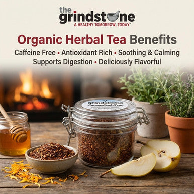 Organic Caramelized Pear Tea, Caffeine Free Herbal infusion with Rooibos, Honey bush, Pear and Apple, 2 oz. Jar