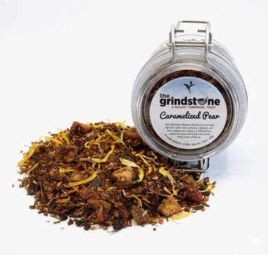 Organic Caramelized Pear Tea, Caffeine Free Herbal infusion with Rooibos, Honey bush, Pear and Apple, 2 oz. Jar