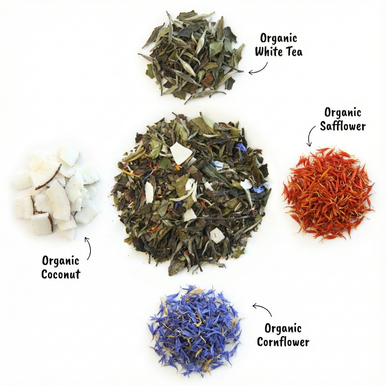 Organic White Coconut Cabana Tea, White Peony Tea, Dessert Tea Collection, 1 oz Jar