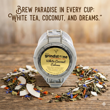 Organic White Coconut Cabana Tea, White Peony Tea, Dessert Tea Collection, 1 oz Jar